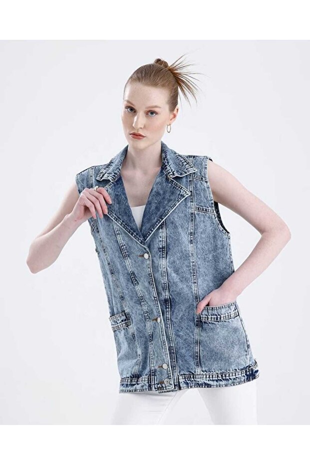 Oversize Boyfriends Basic Jeans Kadın Yelek - 2