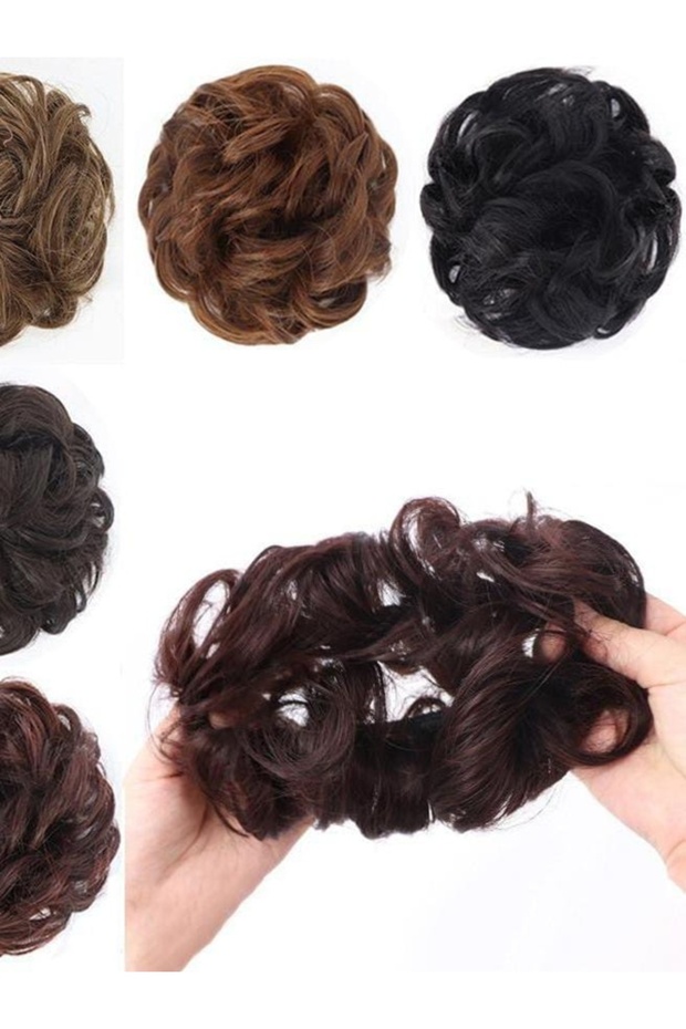 Kahve Dağınık Saç Topuzu Kıvırcık Dalgalı Sentetik Saç Parçası Kızlar Çocuklar için(11) - 4