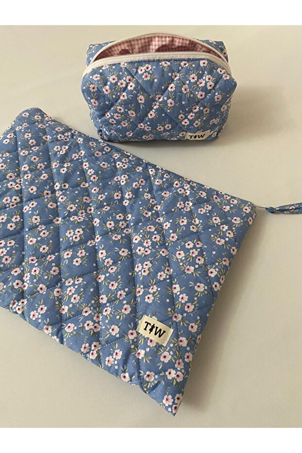 Pink Flower Laptop Case-Pencil Bag Set (13-14 Inch)
