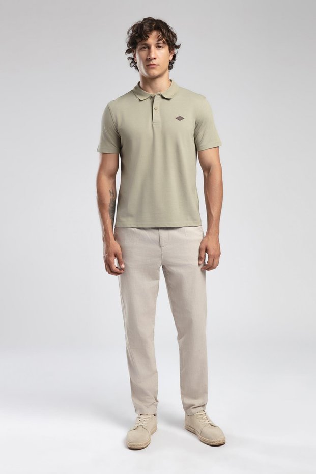 Zarse 1 Regular Waist Tapered Cut Narrow Leg 100% Cotton Beige Men's Trousers