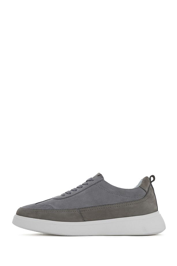 Erkek Gri Bağcıklı Kalın Tabanlı Deri Sneaker 25SFD700214 - 2
