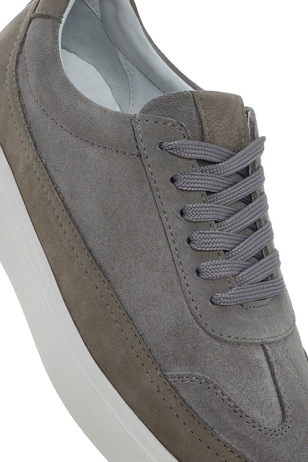 Erkek Gri Bağcıklı Kalın Tabanlı Deri Sneaker 25SFD700214 - 8