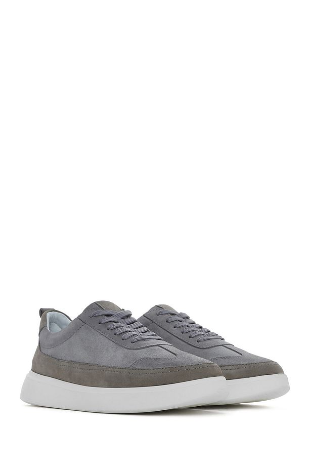 Erkek Gri Bağcıklı Kalın Tabanlı Deri Sneaker 25SFD700214 - 3