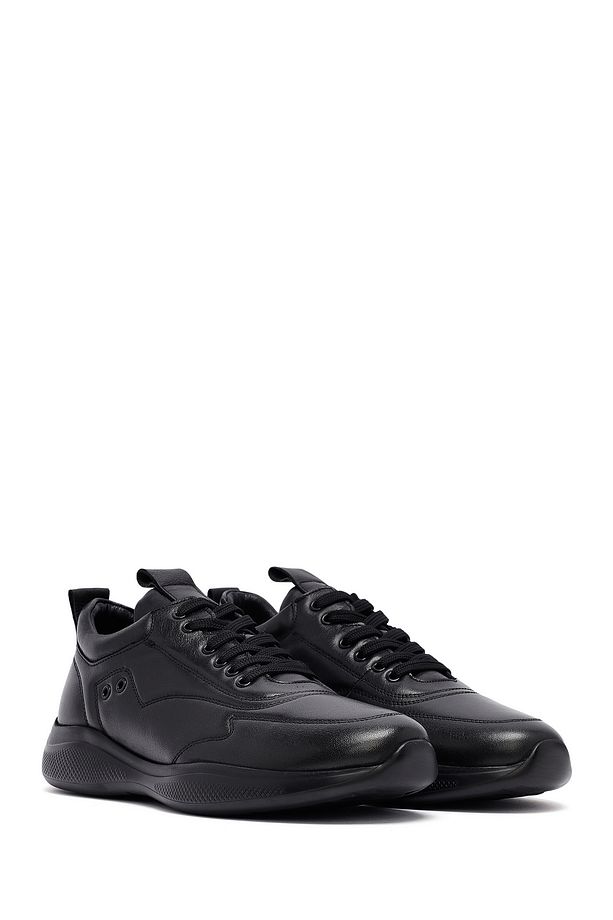 Erkek Siyah Bağcıklı Deri Sneaker 25SFD642318 - 3
