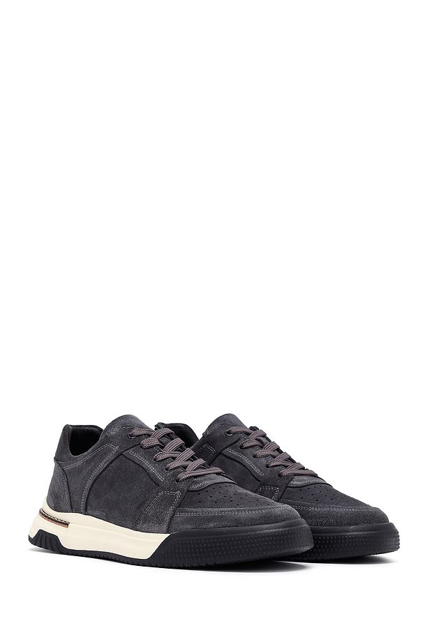 Erkek Gri Bağcıklı Süet Deri Sneaker 25SFD641710 - 3