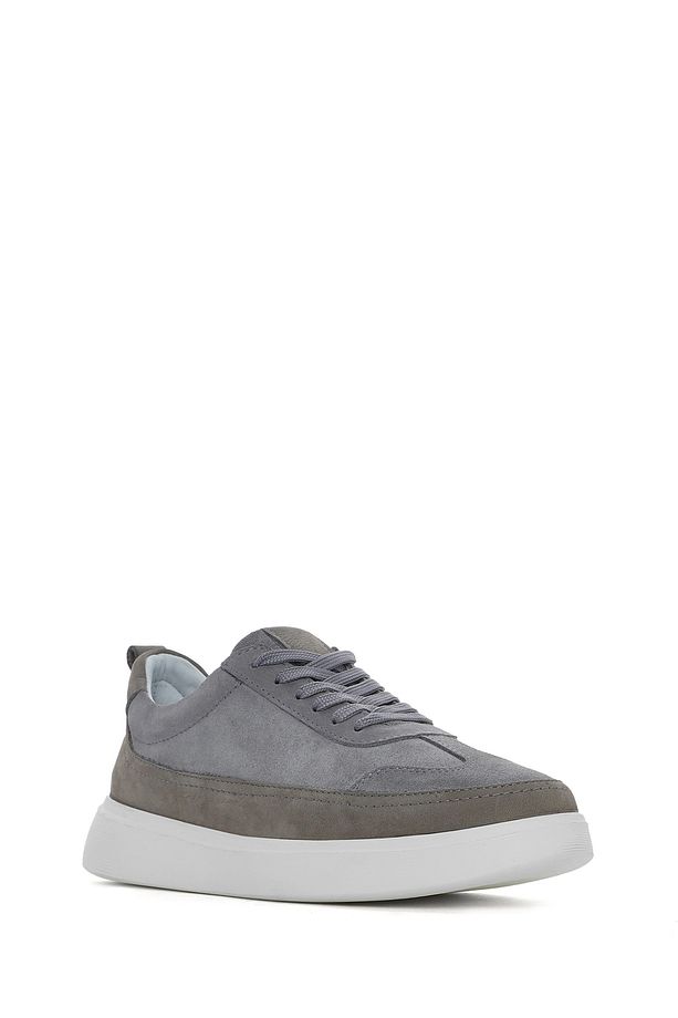 Erkek Gri Bağcıklı Kalın Tabanlı Deri Sneaker 25SFD700214 - 6