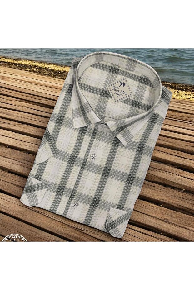 Linen Linen Classic Short Sleeve Two Pockets Flap Dad Shirt (Regular Fit)