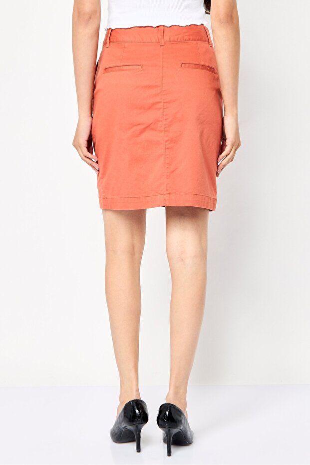 Women Solid Mini Skirt, Rust - 3