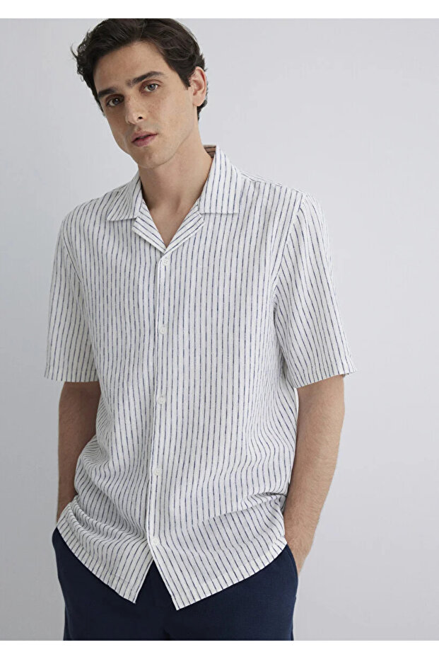 Men's Navy Blue M0211549-87737 Striped Shirt