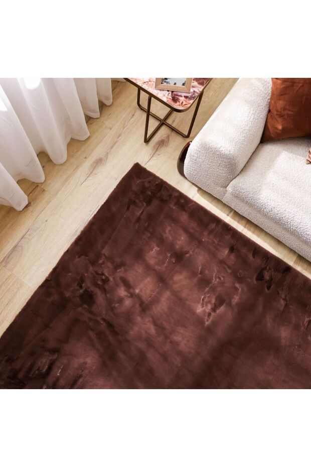 Plush Solid Soft Fur Rug Polyester Area Rug Floor Covering L230xW160cm-Light Brown