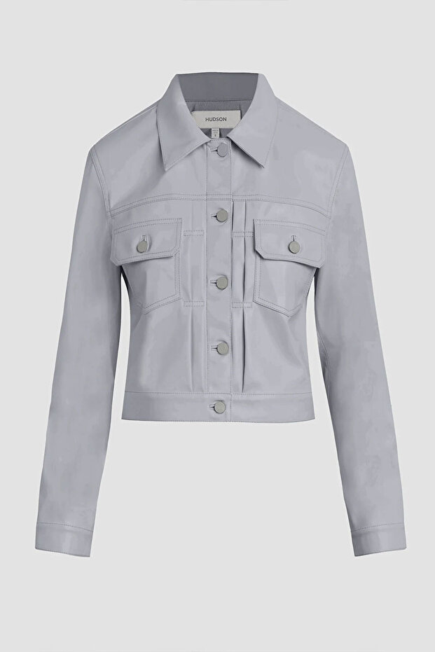 -LEATHER JACKET - - GREY, M - 4