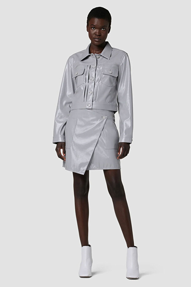 -LEATHER JACKET - - GREY, M - 1