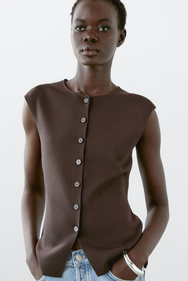 Düğmeli özel dikim triko yelek - 3