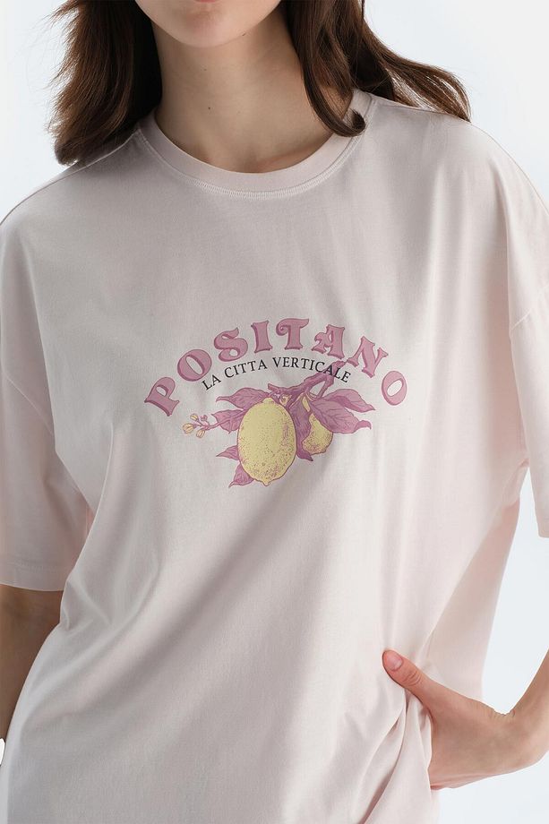 Açık Pembe Baskı Detaylı Kısa Kollu Tişört Şort Pijama Takımı - 5