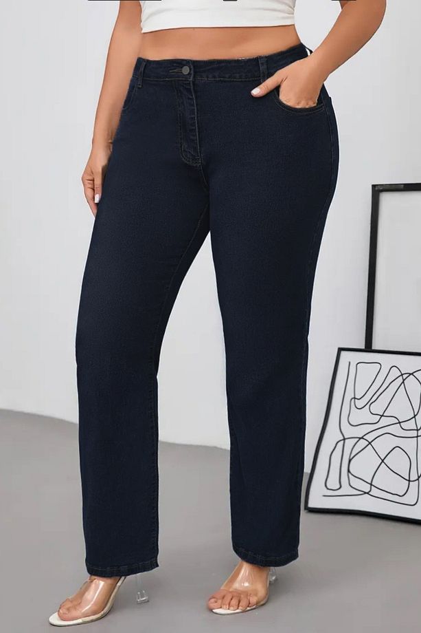 - Kadın Büyük Benden Boru Paça Yüksek Bel Regular Fit Likralı Pantolon C626-Lacivert - 3