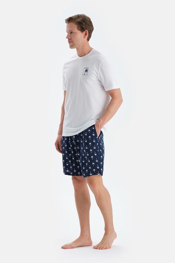 Ekru Baskı Detaylı Bisiklet Yaka Tişört Şort Pijama Takımı - 3