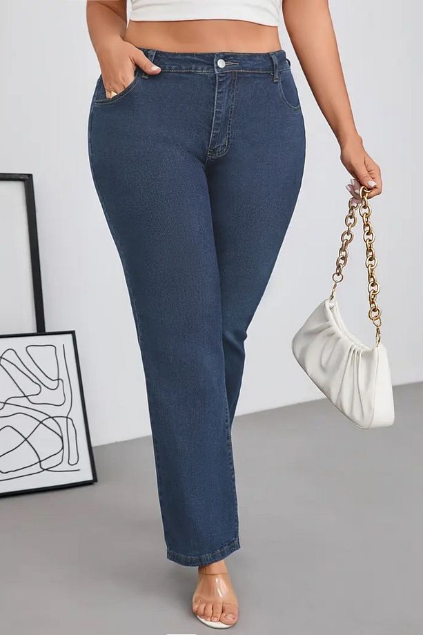 - Kadın Büyük Benden Boru Paça Yüksek Bel Regular Fit Likralı Pantolon C626-Mavi - 6