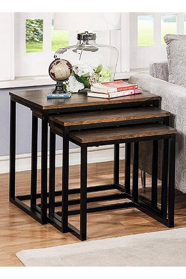 3 Pcs Square Nesting Coffee Tables Set Stackable Side Tea Accent Tables End Table Bedside Home Desk - 3