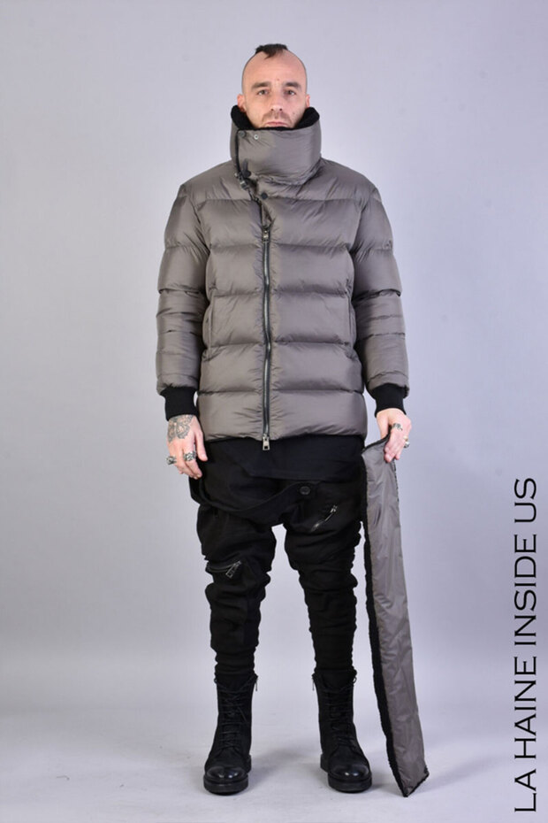 REGULAR DOWN JACKET - - GREY, L - 4