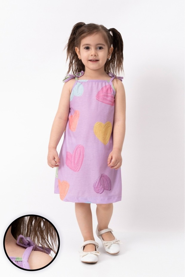Yazlik Girl's Printed Dress with Rope Strap