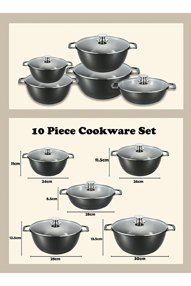 10-PCS Granite Non-stick Cookware Set,Scald-proof Handle,Suitable for multiple people(Black) - 2