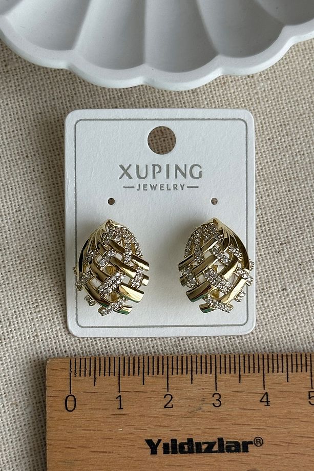 Xuping 14K Taşlı Oval Örgü Kadın Küpe – Kararmaz | Kadın Takı Xuping Küpe - 2