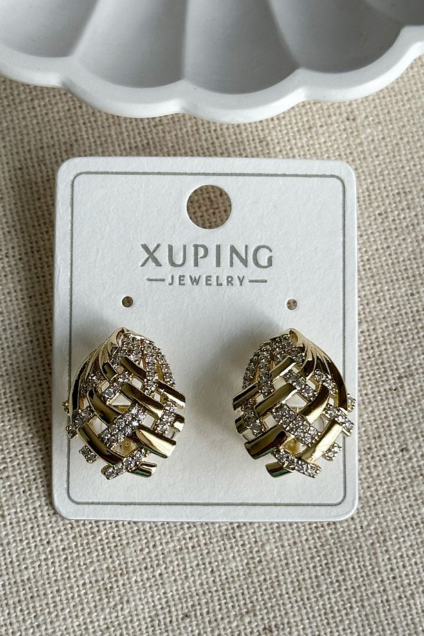 Xuping 14K Taşlı Oval Örgü Kadın Küpe – Kararmaz | Kadın Takı Xuping Küpe - 1