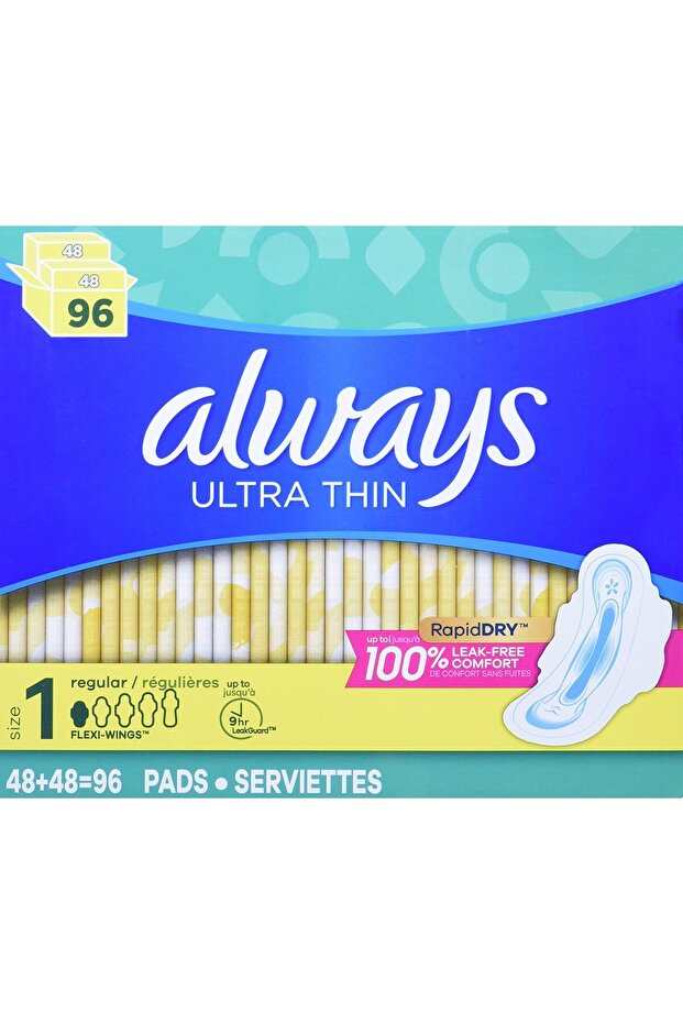 Ultra Thin Regular Pads With Wings, Unscented, 96 Count