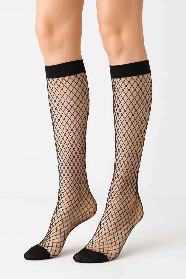 Black Mesh Knee Socks - Women's Trouser Socks