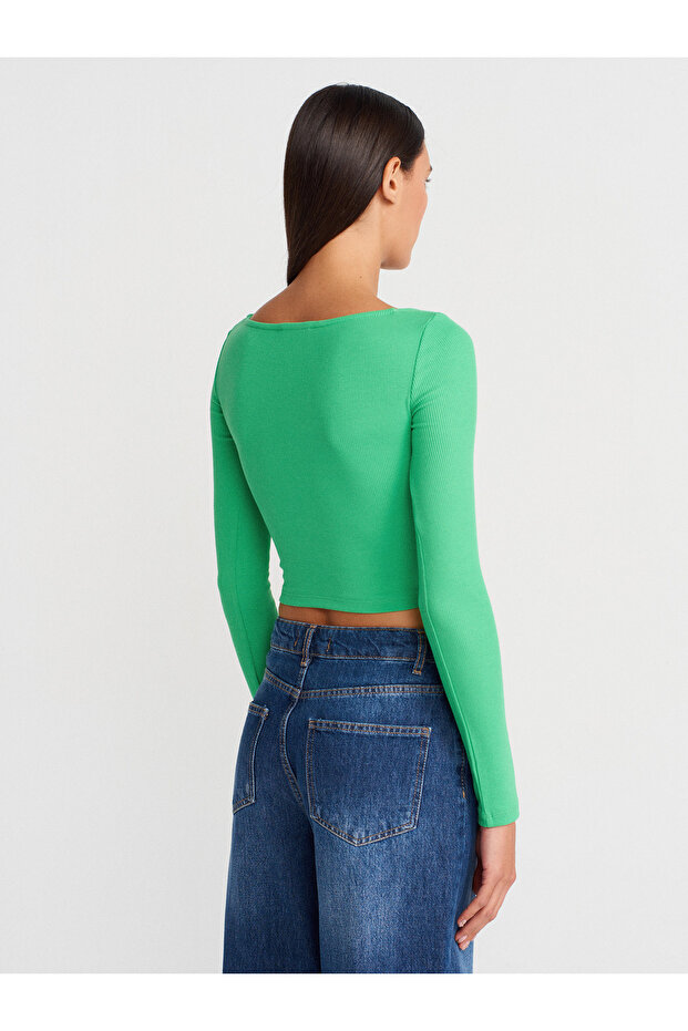 3700 Căptușit cu mânecă lungă Top-verde - 2