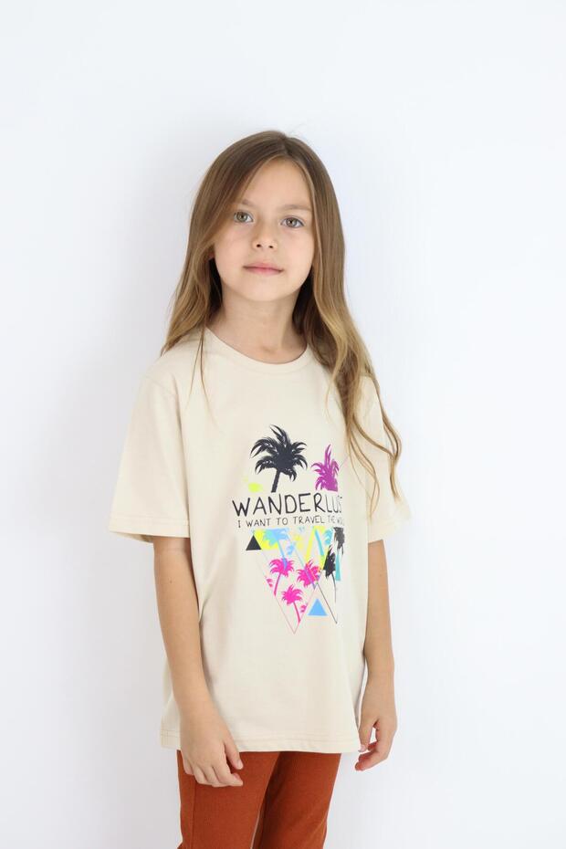 Basic Printed Girl's T-Shirt 4-10 Years 100% Cotton