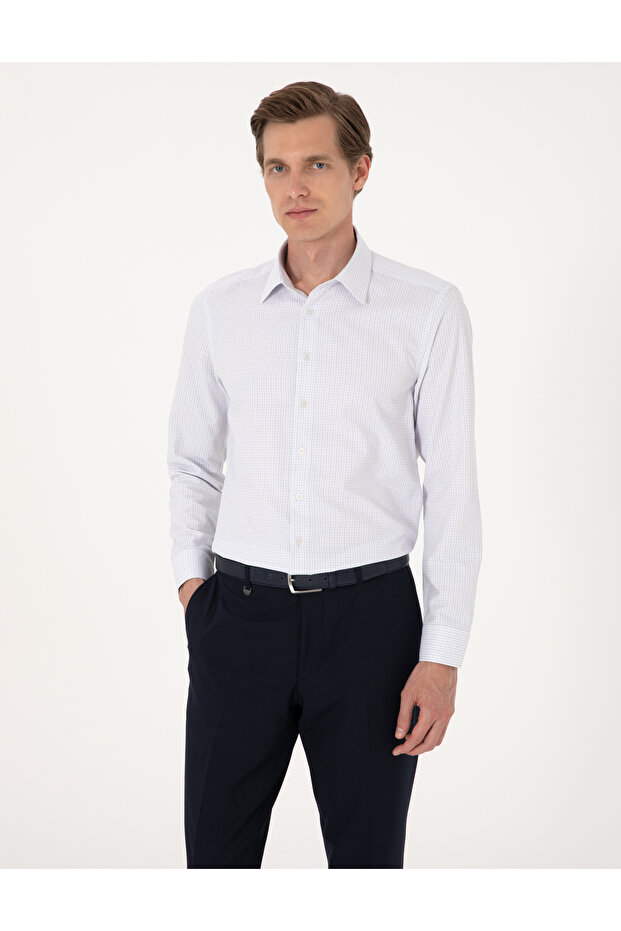 Blue Checkered Slim Fit Long Sleeve Shirt 50307263-Vr036