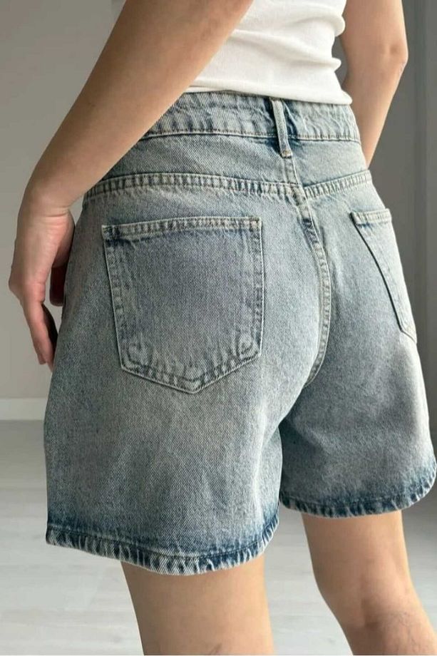Kadın Açık Mavi Parlak Taşlı Kot Şort Tasarım %100 Koton Denim Şort - 2