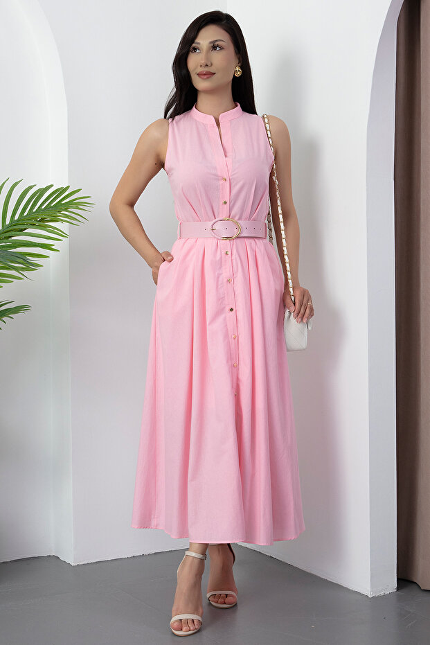 Rochie de damă cu curea din piele cu nasturi GRS3747 - 1