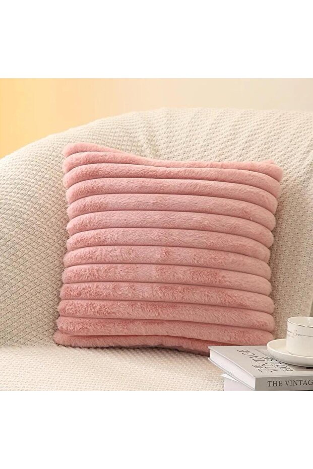 (1Pcs) Striped Super Soft Plush Throw Pillow Cover 43X43Cm