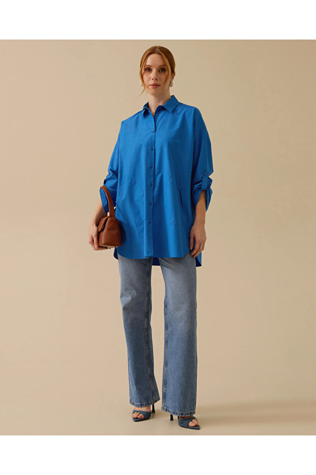 Katlanabilir Kollu Oversize Gömlek - 3