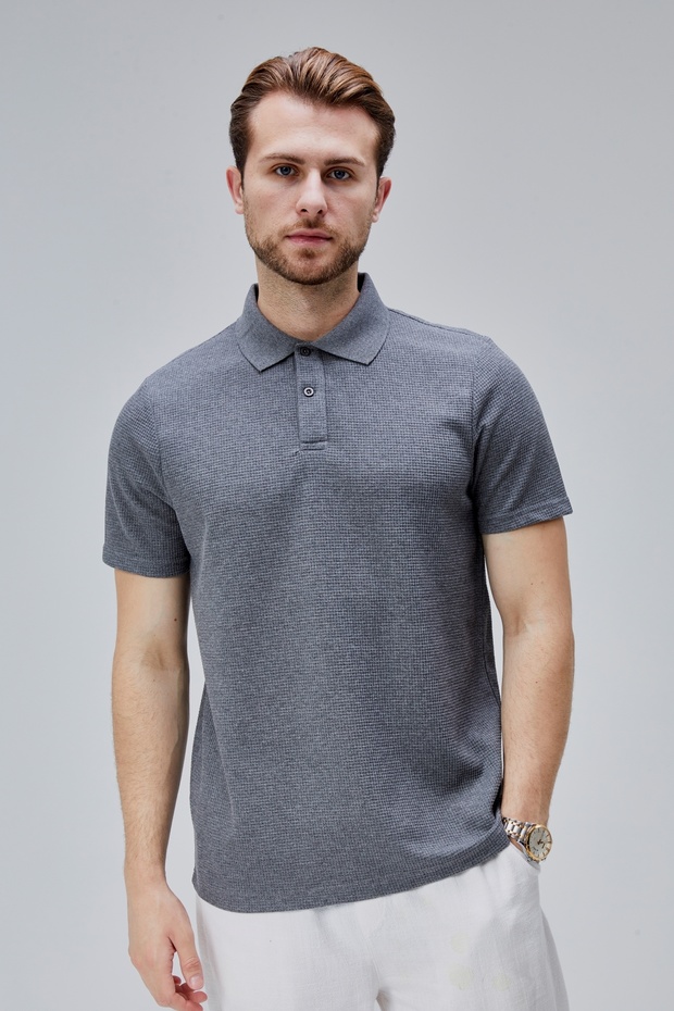 Men's Standard Fit Cotton Soft Texture Cool Waffle Fabric Polo Neck T-Shirt