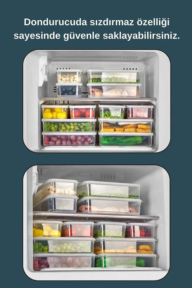 7'li Sızdırmaz Freshbox Kahvaltılık Saklama Kabı Seti / 1x3000 ml + 6x300 ml – Şeffaf - 3