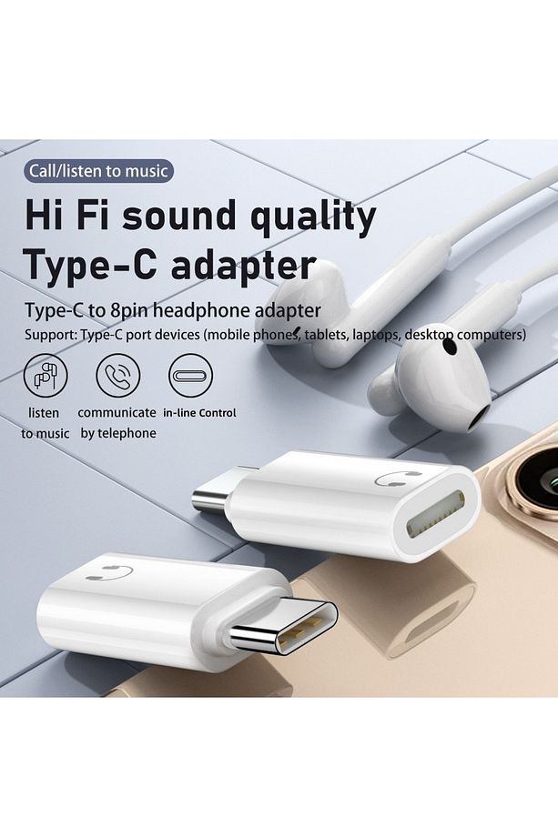 USB-C - 8Pin (Lightning) Kulaklık Adaptörü | Hi-Fi Ses Kalitesi | Mikrofon ve Kumanda Destekli - 1