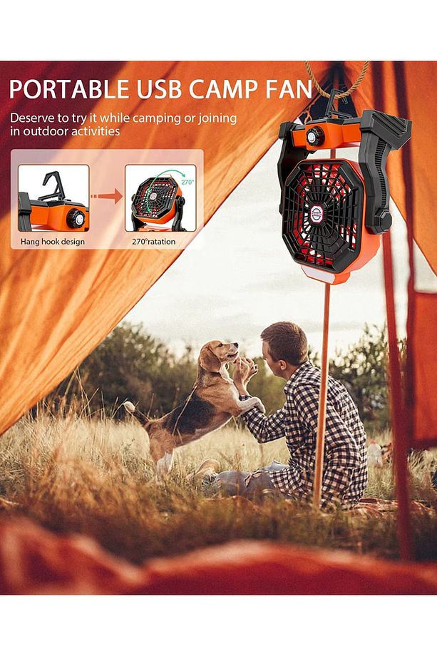 LED Işıklı Kamp Fanı, 7800MAH Taşınabilir Şarj Edilebilir FAN - 6