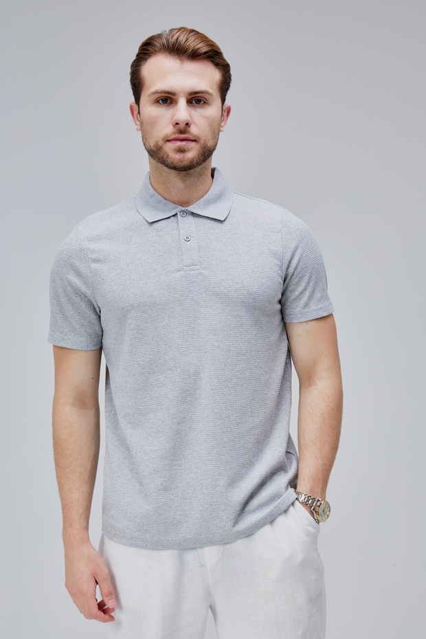 Men's Standard Fit Cotton Soft Texture Cool Waffle Fabric Polo Neck T-Shirt