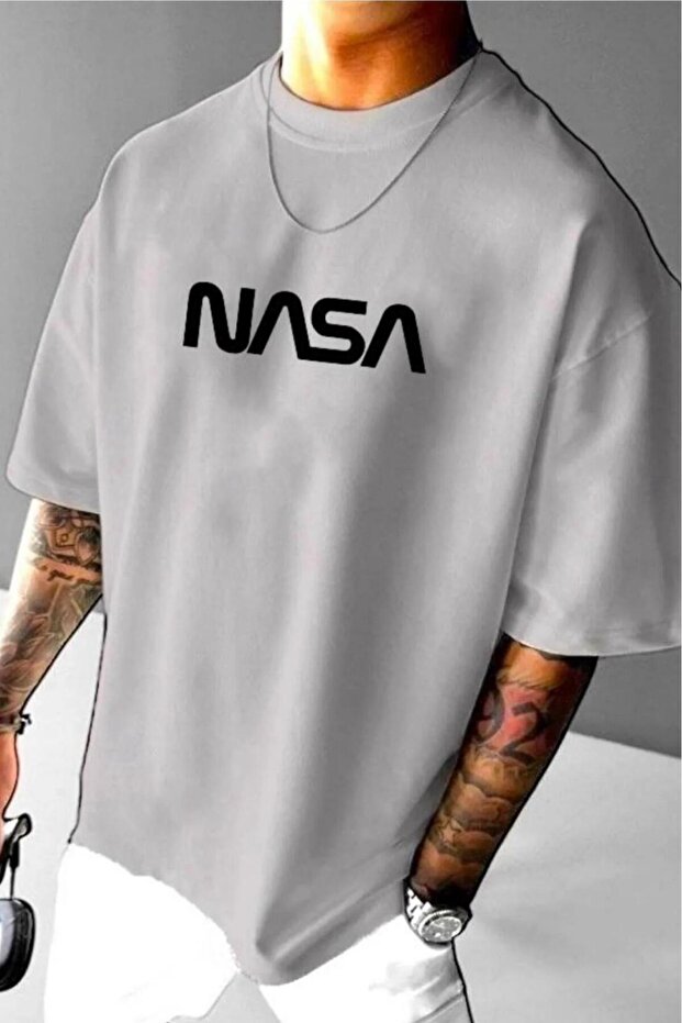 Men's Nardo Gray Nasa Printed Oversize Tshirt
