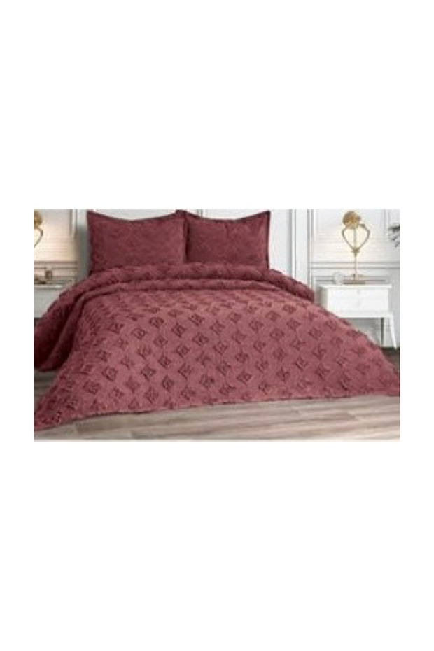 Pompom Bedspread Set Claret Red - 2