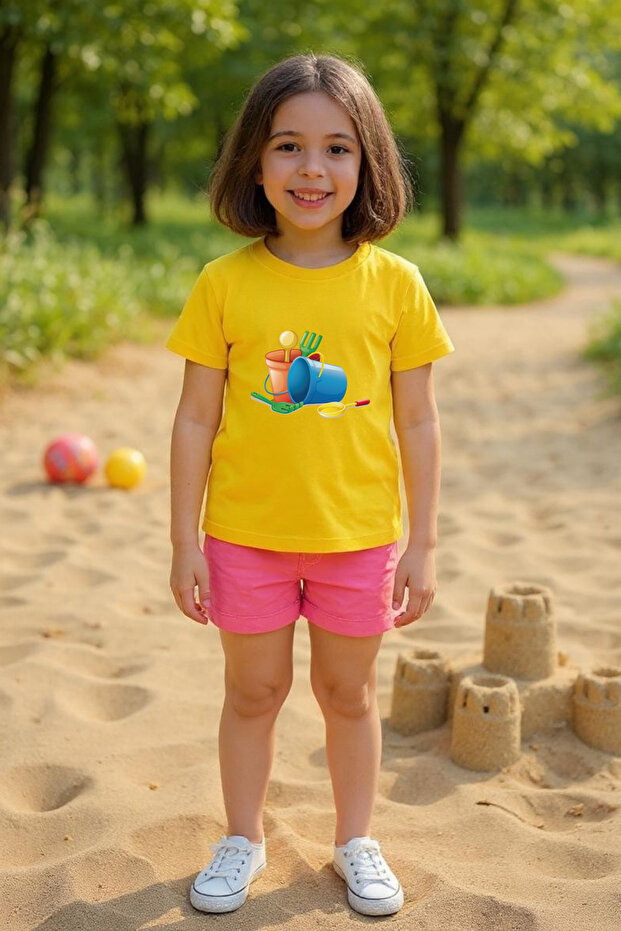 Children's Unisex Crew Neck Bucket Paddle Printed T-Shirt