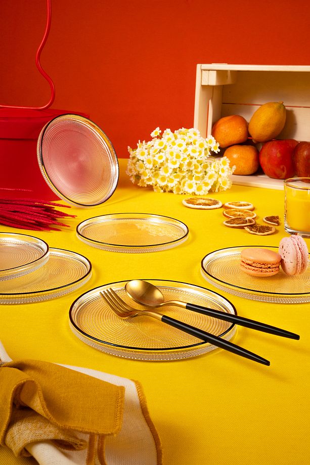 Loren 6'lı Pasta Tabağı Seti Siyah Fileli 16 Cm - 4
