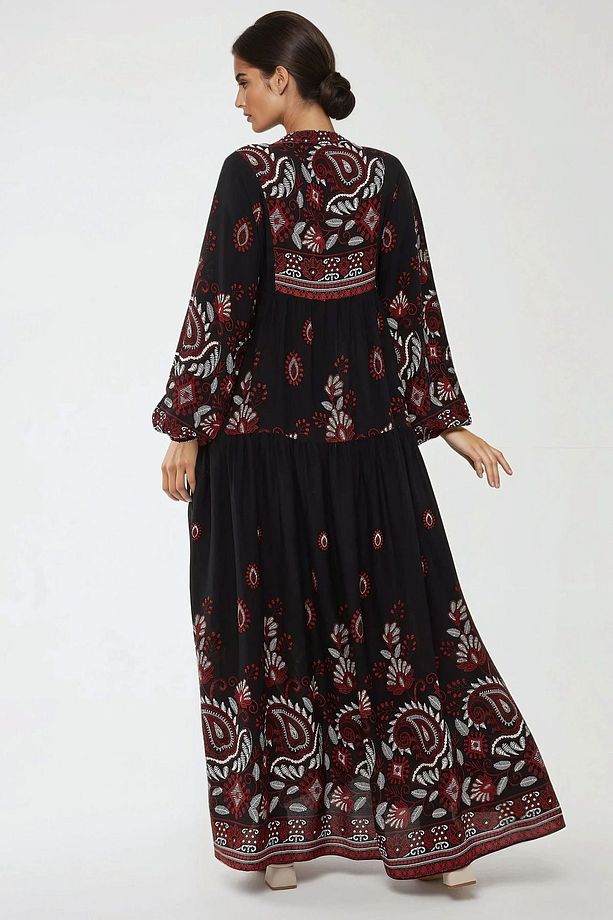 Baskılı Uzun Kol Viskon Modest Elbise - 4