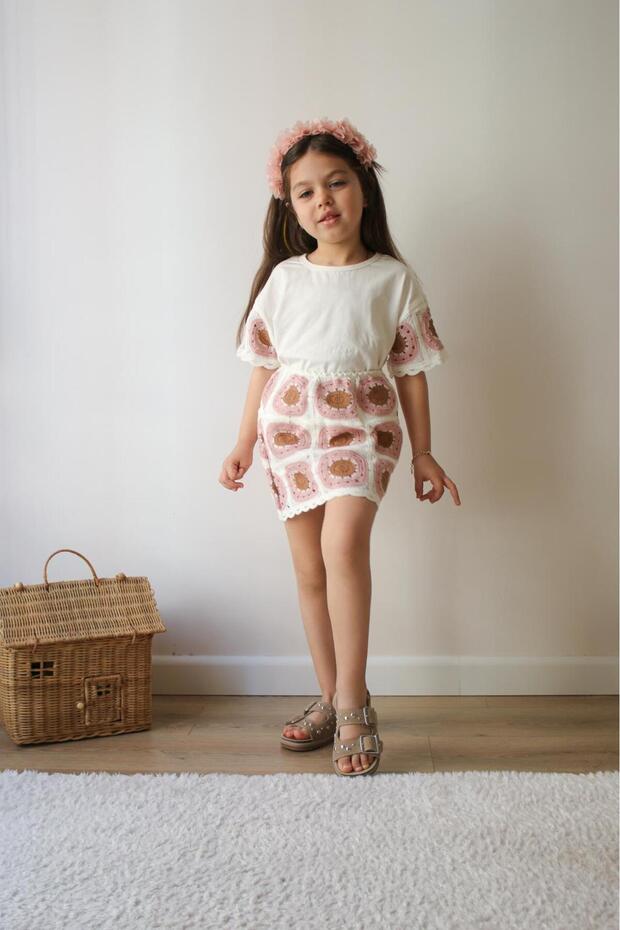 Authentic Girl's Skirt Suit with Lace Detail