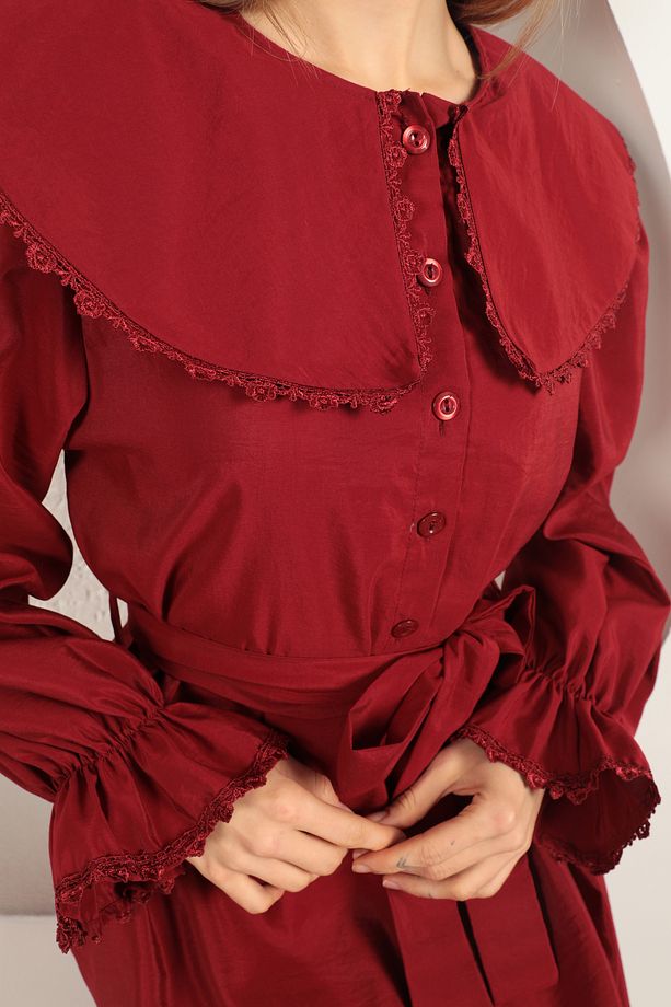 Modal Kumaş Dantelli Elbise - 7