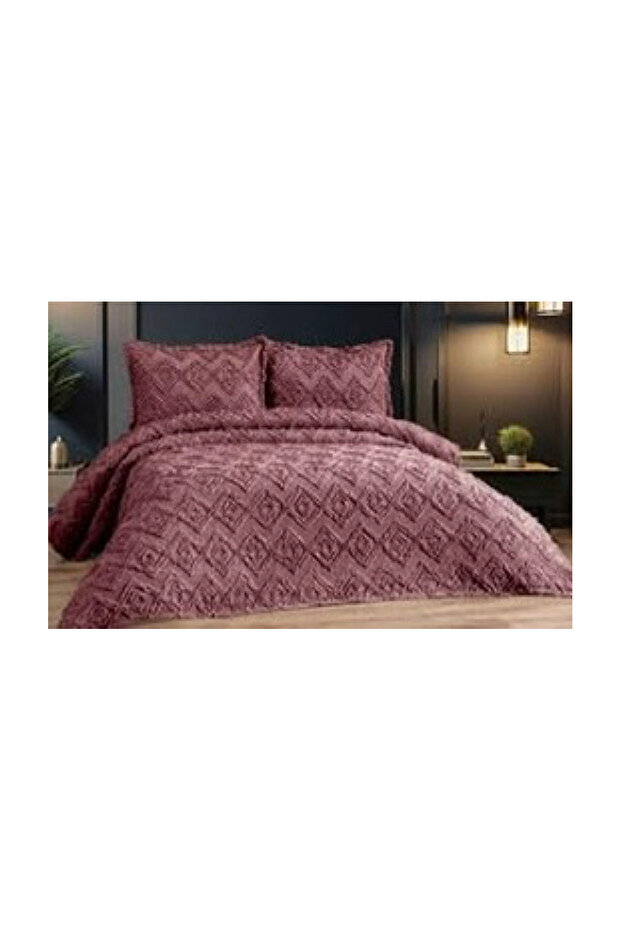 طقم مفرش سرير بوم بوم أحمر كلاريت - 2