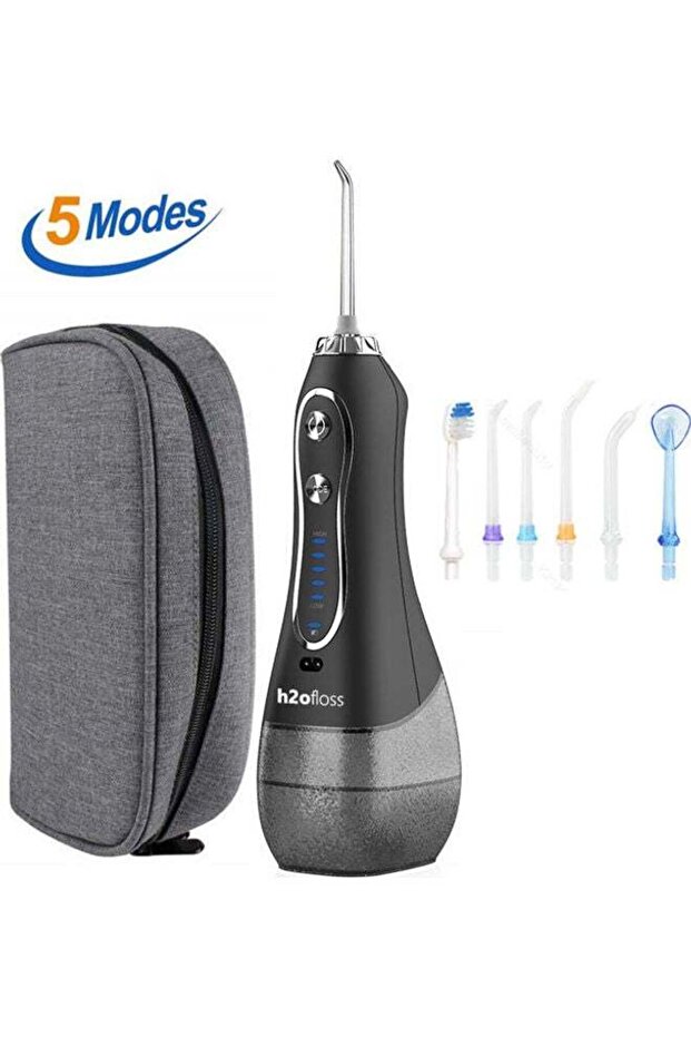جهاز تنظيف الأسنان بالماء المحمول H2O Floss باللون الأسود